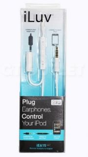 iLuv IEA15 White iPod Headphone Adapter with in Line Remote Control