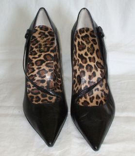 Guess by Marciano Black Leather Pumps Womens 8 5 Leopard Lining 4 inch