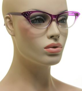 New Sexy 50s Womens Cat Eye Glasses Purple Transparent Clear Frame