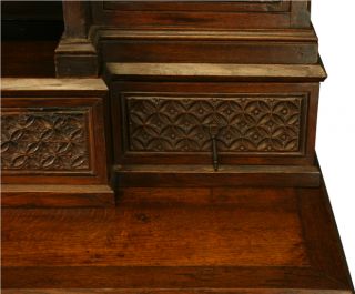 Heavily Carved Antique French Gothic Desk Oak Wood Keyboard Tray Circa