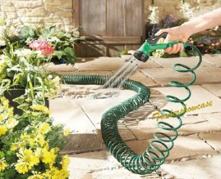  50 foot hose self retracts to a neat 36 inch coil for a garden hose