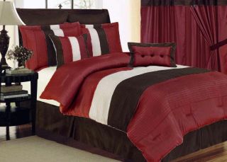 PC Burgundy Brown Beige Comforter Set Queen Size New