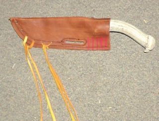 INDIAN BOW AND ARROW WITH HANDPAINTED FRINGED LEATHER QUIVER USED IN