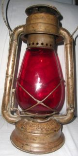 India Vintage Brass Made Dietz Junior Red Globe Glass Kerosene Lantern
