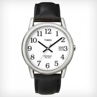 Timex Mens Easy Reader Black Leather Strap Indiglo Date T2H281