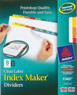 Avery 11407 8 Tab Clear Label Index Maker Dividers