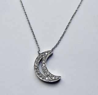 Birks Platinum Diamond Moon Pendant Necklace