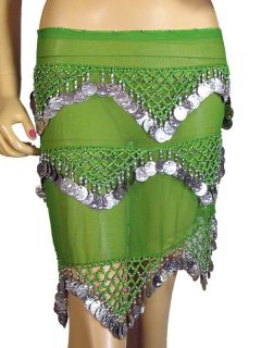 Green Coin Wrap Hip Scarf Belly Dance Dancing Costume