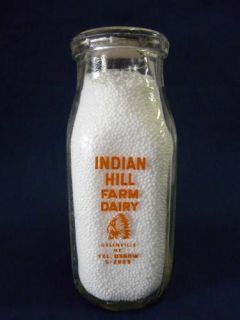 Indian Hill Farm Dairy Square Half Pint Milk Bottle A29