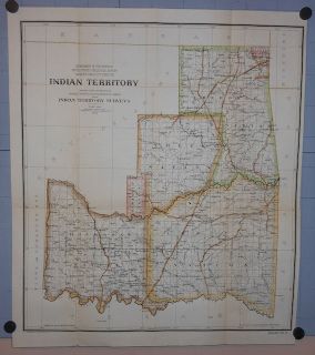 Scarce Indian Territory Map 1898 Hand Color Chickasaw CHOCTAW Creek
