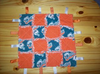 Miami Dolphins Baby Rag Quilt Taggie Lovey Security Tag Along Blanket