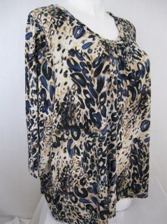  Size 2X Liquid Knit Printed Top 3/4 sleeves w/Twisted Neck in Navy