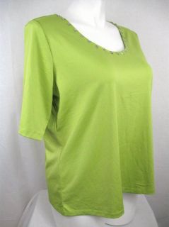  Essentials Size 3X Butterknit Elbow Sleeve U Neck Top Celery