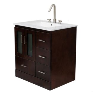  Wood Bathroom Vanity Cabinet Ceramic Top W/ Integrated Sink Faucet M30