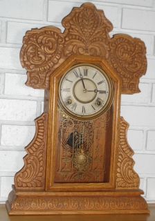 Antique E Ingraham Co Gingerbread Shelf Clock Chimes Click to See It