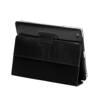 iPad 3 Black Genuine Leather Case Cover with Pockets for Apple iPad 3