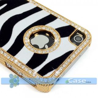  White Stripe Diamond Rhinestone Crystal Bling Case iPhone 4 4S