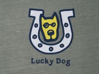 Life Is Good Lucky Dog Horseshoe Crusher T Shirt Mens Dublin Green