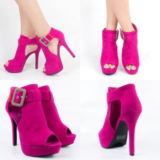 Fuchsia Hot Pink Peeptoe High Heel Platform Stiletto Ankle Boot