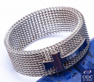 Free SHIP Mesh Chain Band Cross Stainless Steel Ring Sizes 7 14