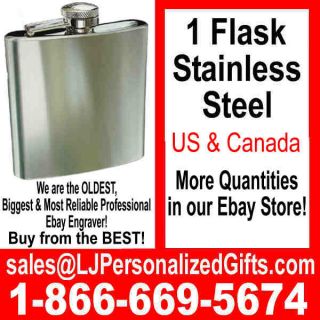 One (1) Piece of 6 oz Brushed Finish Stainless Steel Flask A1