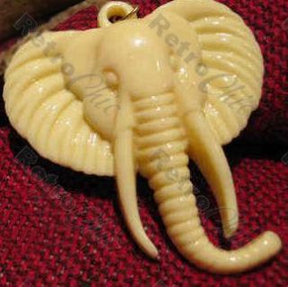 Cream Ivory Vintage Elephant Necklace Lucite Plastic 24Long Gold PL
