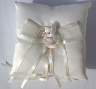 IVORY WEDDING RIng Bearer Pillow with IVORY PINK FLORAL Design and Tie