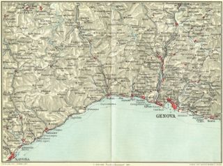 Italy Savona Genova Nervi 1927 Map