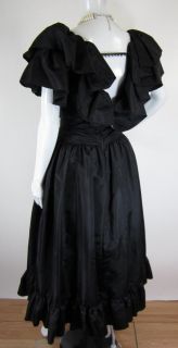 Vintage 1980s Black Ruffles Ruched Waist Party Prom Dance Dress S