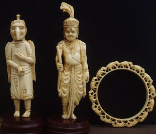 Stunning Antique Asian Indian Ivor Figures Statues Bangle C 1880