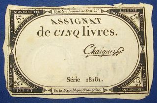  1793 France 5 Livres Note Louis XVI French Revolution Money