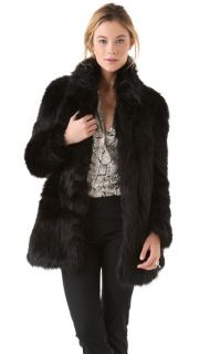 DKNY Faux Fur Coat with Ponte Insets