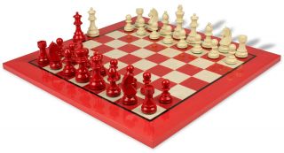 German Staunton Chess Set Package High Gloss Red Ivory 3 25 King