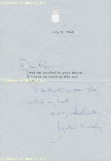 Jacqueline B Kennedy Autograph Letter Signed 07 11 1968