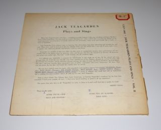 Jack Teagarden Plays Sings 1954 Urania Ujlp 1002 Promotional Jazz LP