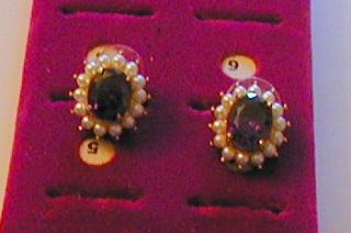 Suzanne Somers Simulated Amethyst and Pearl Pierced Earrings