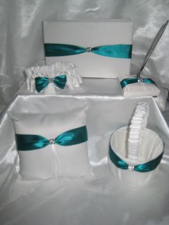 Beautiful White Jade Wedding Set Pillow Guest Book Flower Girl Basket