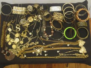 100 Jewelry Lot with Betsey Johnson Lip Ring Jade 14k Charm Vintage