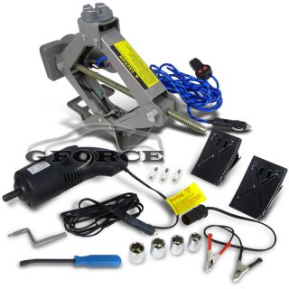 Ton 12V DC Electric Scissor Jack w Automatic Impact Wrench for Car
