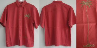 New Mens Palm Embroidered Sewn Hawaiian Casual Tropical Shirts Button