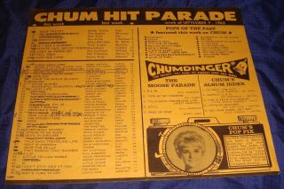 MB351 Vtg Chum Charts Music Toronto on 1050 Radio Hit Parade 1960s X6