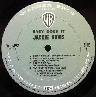 Jackie Davis Easy Does It LP VG w 1492 Vinyl 1963 Record Mono Jazz