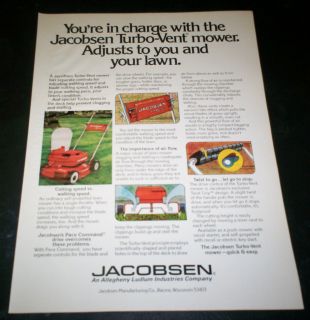 1977 Ad Jacobsen Lawn Mower Turbo Vent Adjust Lawn