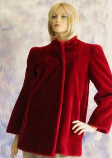  Fabulous Plush Faux Fur Jacket Coat Dark Red Standup Collar 10