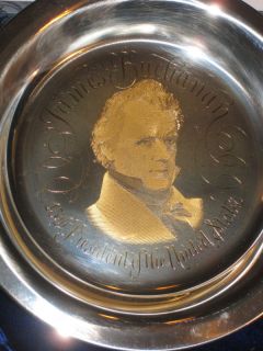 James Buchanan RARE Sterling Silver Ed Franklin Mint Plate w 24KT Gold