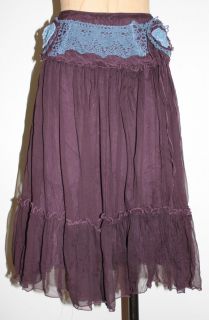 Layered Silk Skirt with Crochet Applique by Hazel Jaloux