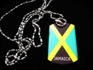 New Jamaica Flag Dog Tag Necklace Jamaican Dogtag Chain