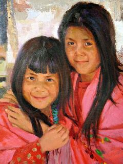 Ray Vinella Two Sisters Hand Signed Original Oil Painting Kids Make