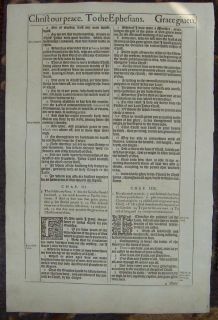 1613 King James Folio Black Letter Bible Leaf RARE Ephesians Title
