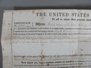 Signed Land Grant or Deed James Buchanan La Crosse Wisconsin